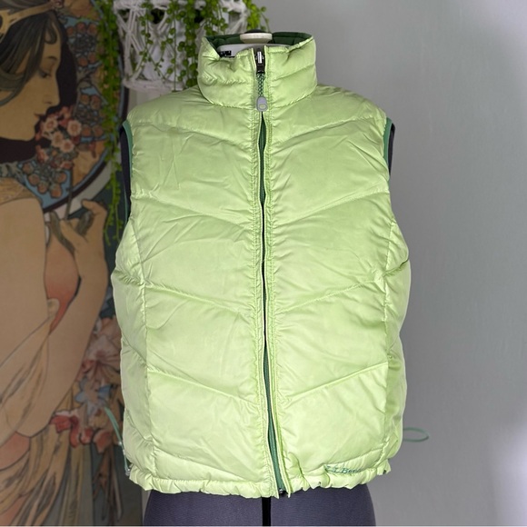 LL Bean Womens Goose Down Puffer Vest Reversible Green Nylon Zip Up Small - Picture 11 of 12